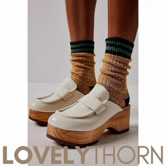 FREE PEOPLE // ltd ed corbin patent leather loafer wooden platform clog slides - Picture 2 of 10